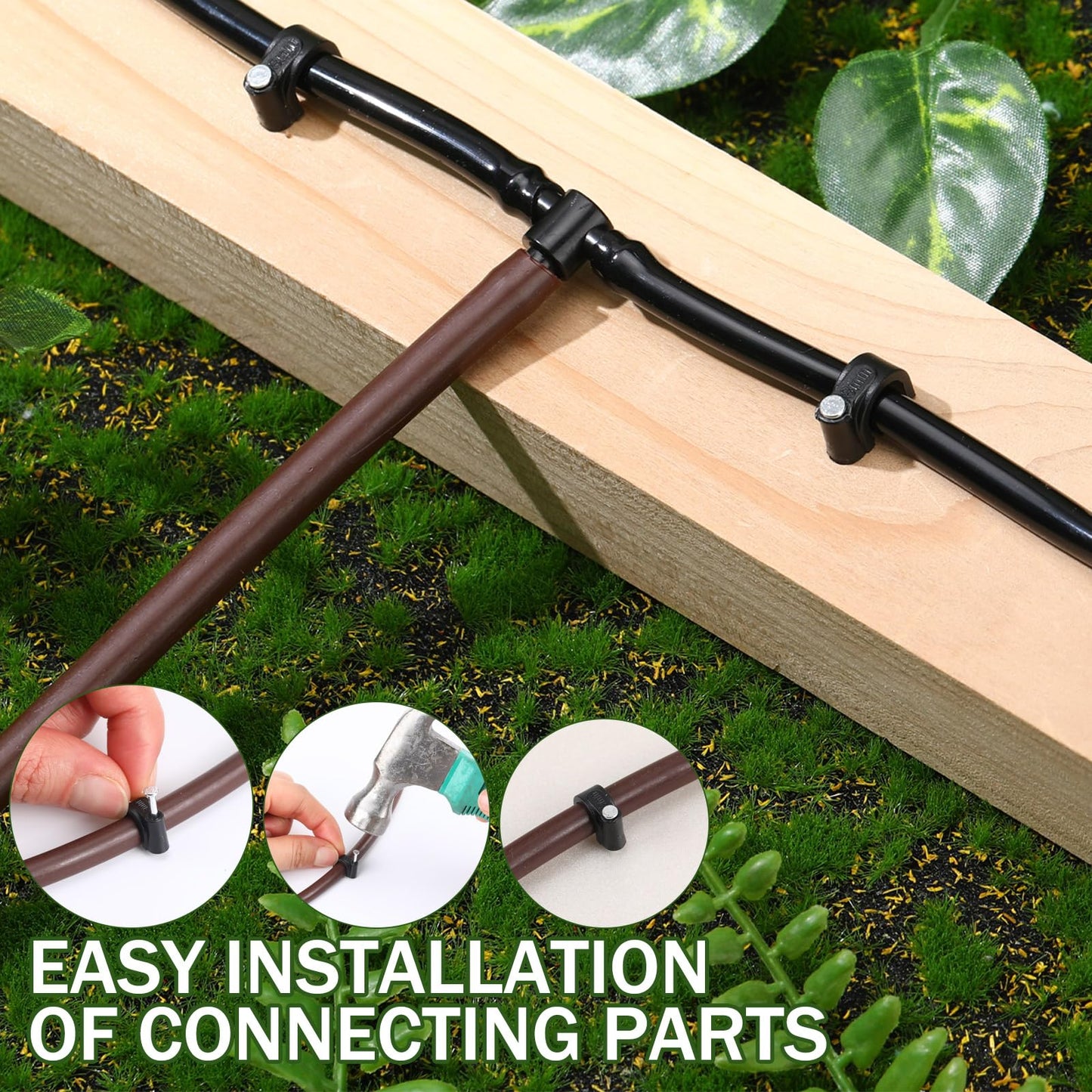Leriton 100 Pcs Drip Irrigation 1/4" and 3/8" Tubing Mounting Clips, Firm and Easy to Install, Drip Irrigation Kit Connector, Black