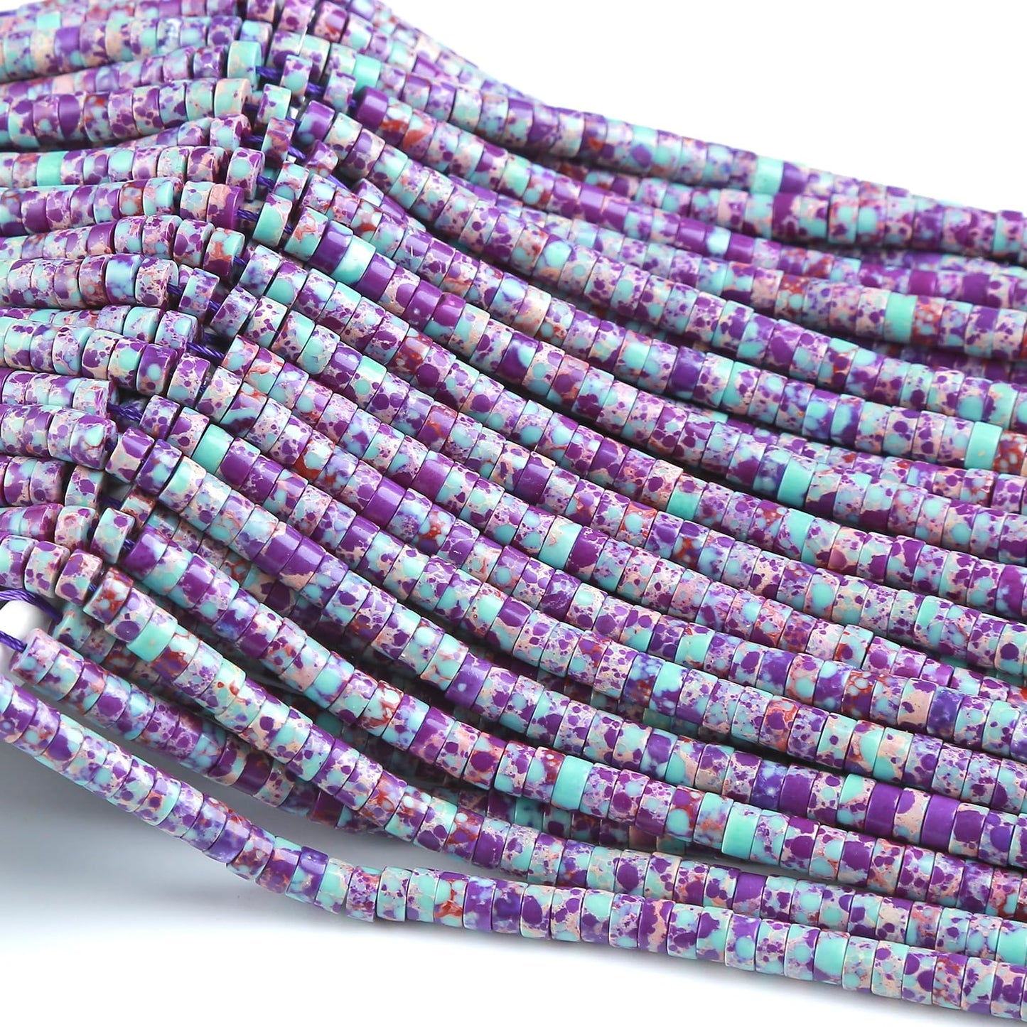 150pcs 2x4mm Natural Galaxy Sea Imperial Jaspers Stone Tube Shape Beads Loose Flat Round Cylinder Flat Spacer Stone Beads for Bracelet Earrings Jewelry Making