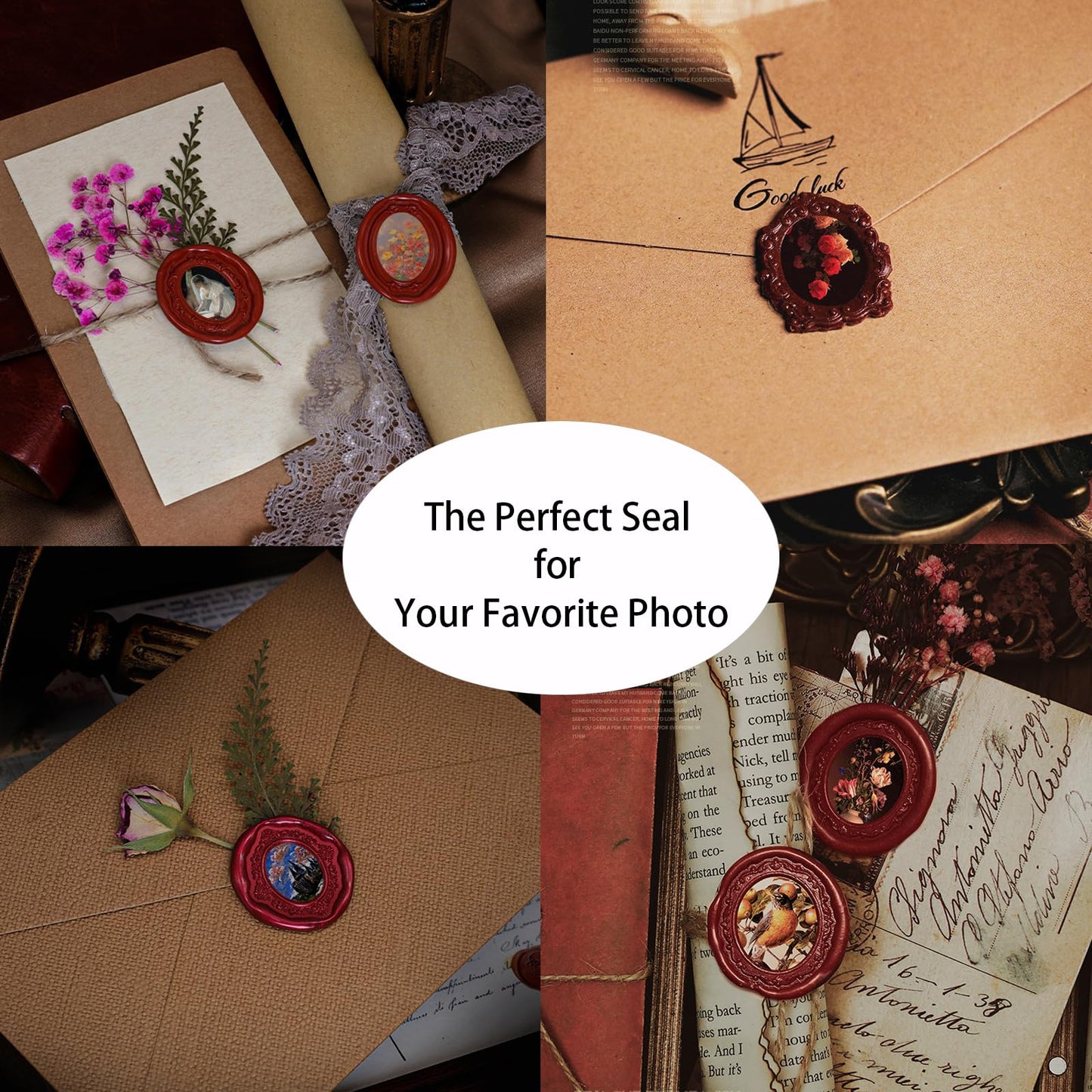 Andotopee Vintage Embossed Frame Wax Seal Stamp - 3D Relief Photo Frame Seal Stamps with Wood Handle, Retro Sealing Wax Stamp for Wedding Invitations, Scrapbooking, Letters(Oval #6)