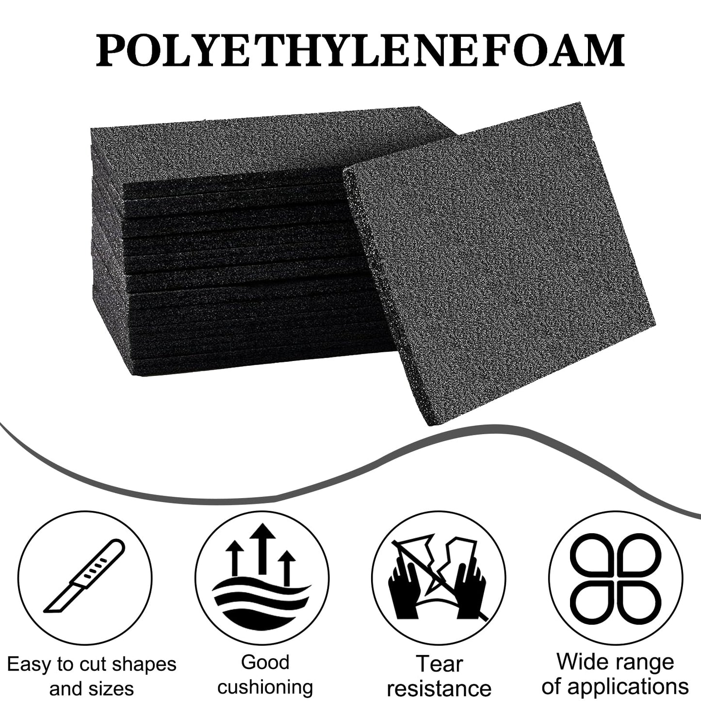 Lemecima 15 Pcs 12" x 8" x 0.5" Black Polyethylene Foam Packing Sheets for Craft, Shipping, Moving