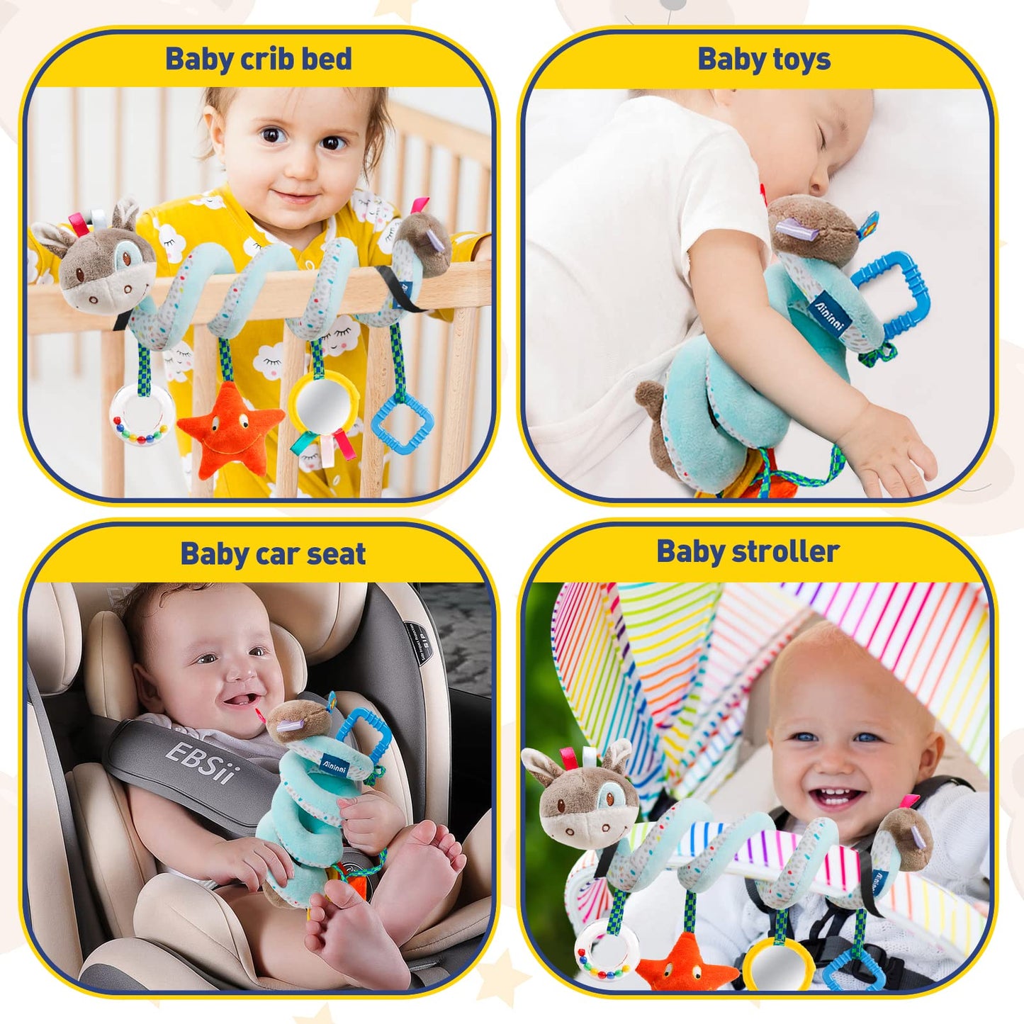 GKDOMS Baby Car Seat Toys Activity Stroller Toy for Boys Girls 0 3 6 9 10 12 Months, Spiral Hanging Plush Toys, Baby Shower Thank You Gifts