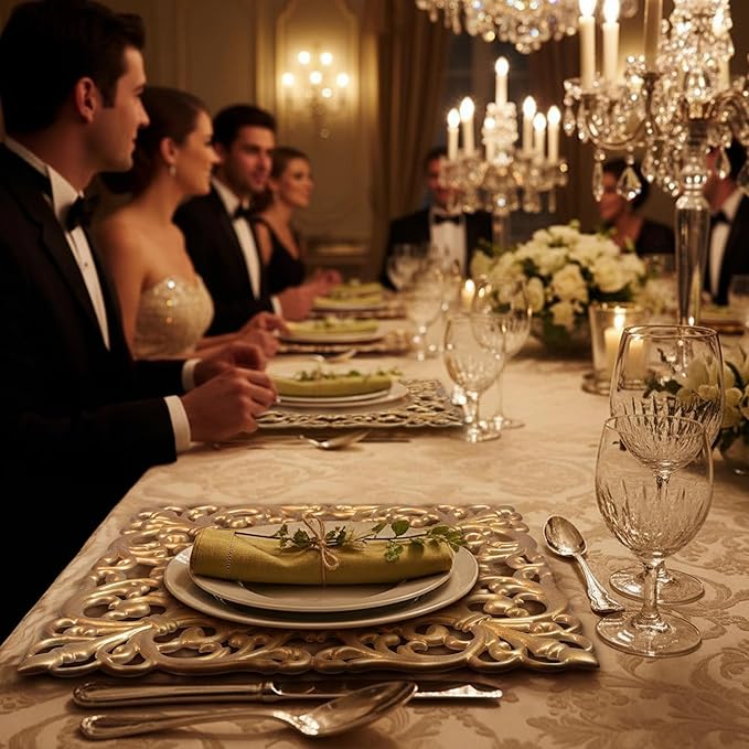 JEVERGN 6 Pack Gold Charger Plates, 12" Square Chargers for Dinner Plates, Gold Plate Chargers with Embossed Rims, Plastic Charger for Wedding, Party Event, Dinner, Table Setting