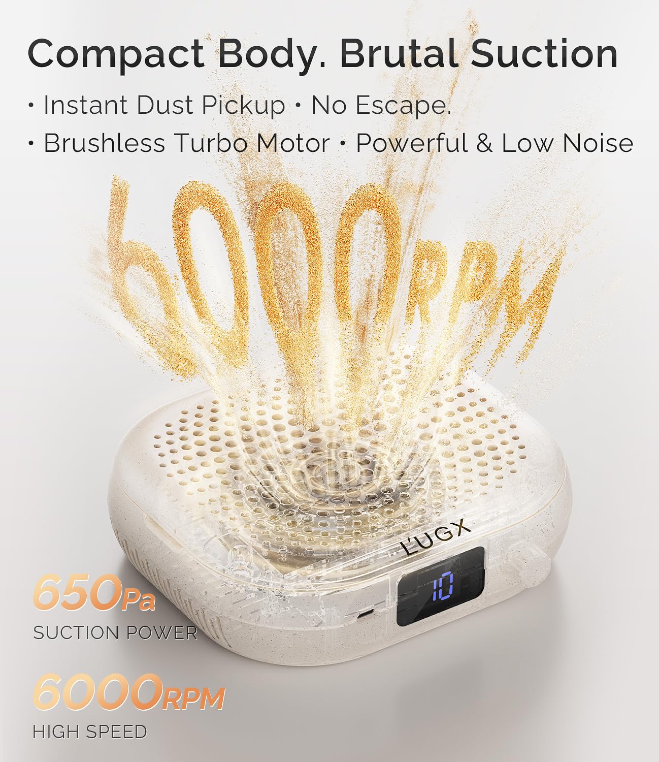 L'UGX Dust Collector Nail Tech – Compact Nail Dust Collector Profesional with Strong Suction, 10-Speed Turbo Fan, LED Display & Low Noise Nail Dust Cleaner for Home & Salon Use-Stardust Beige
