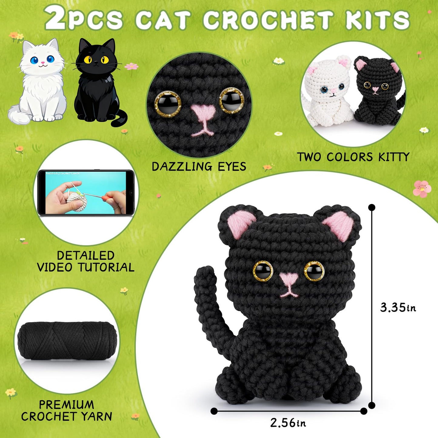 Fortuning's JDS Crochet Kit for Beginners, Cat Crochet Kits Complete Starter Kit with Step-by-Step Video Tutorials, Knitting Kit Adults, DIY Craft Gift for Birthday, Valentine's Day, Christmas