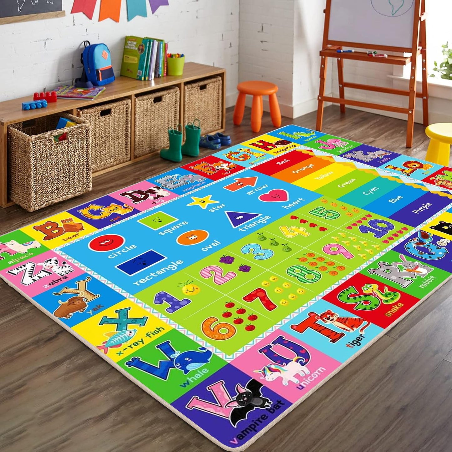 ABC Play Carpet for Kids – Extra Large Preschool Rug with ABCs, Numbers, Animals, and Colors for Playroom & Classroom - (78.7X59 Inches)