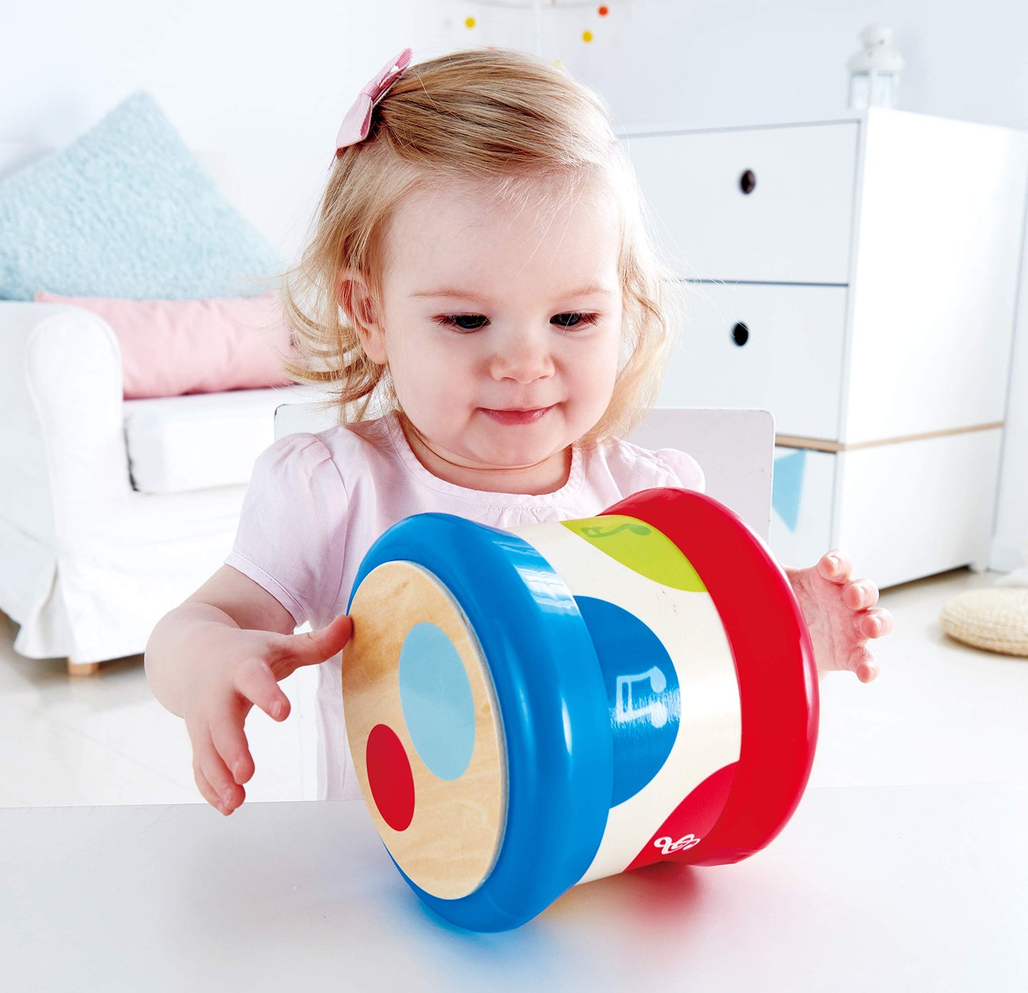 Hape Baby Drum | Colorful Rolling Drum Musical Instrument Toy for Toddlers, Rhythm & Sound Learning, Battery Powered (E0333)