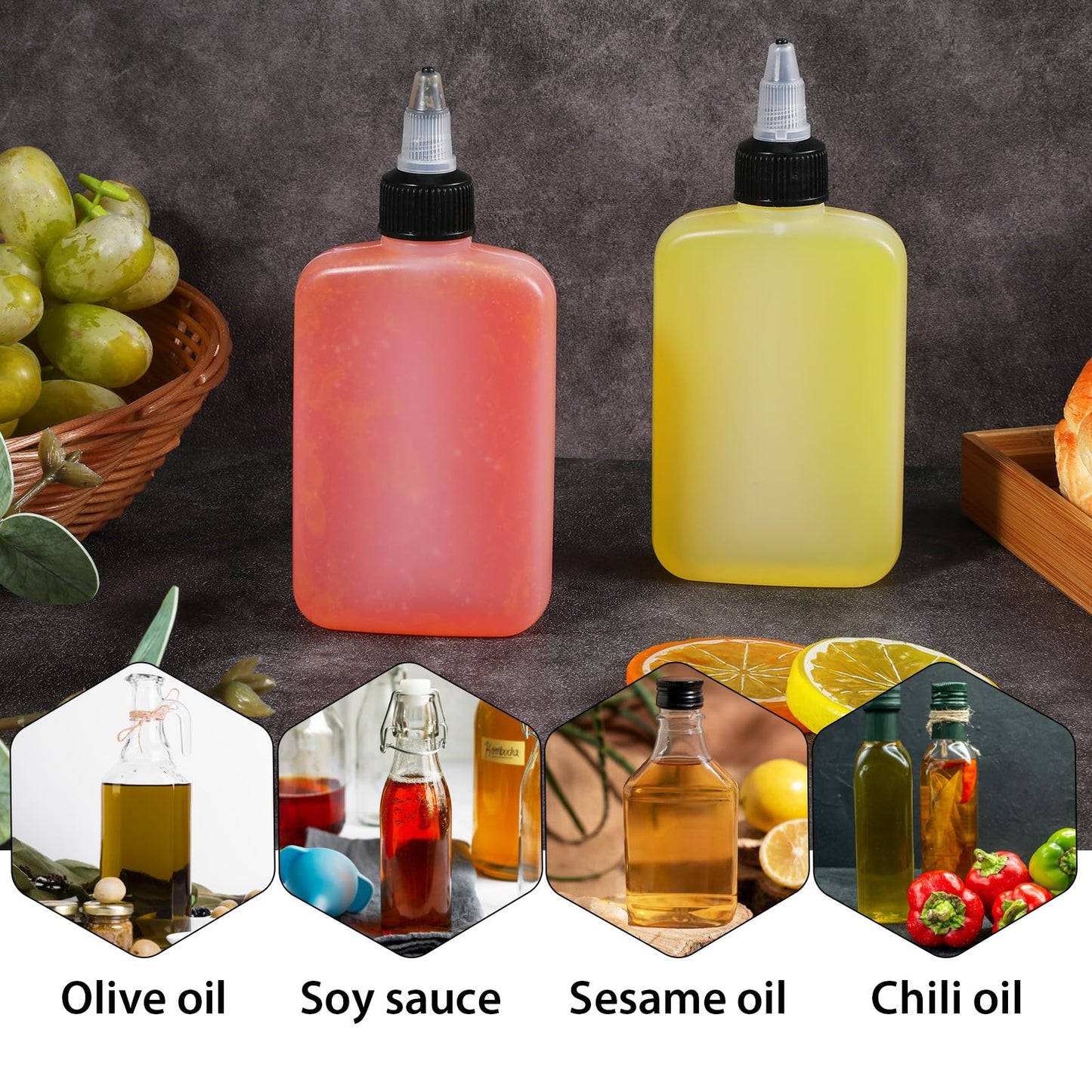 KALIONE Oil Dispenser Bottle for Camping & Cooking, 4oz Squeeze Condiment Bottle, 2 Pack, High Density Polyethylene, 118.29ml, Reusable, Leak-proof Screw Cap