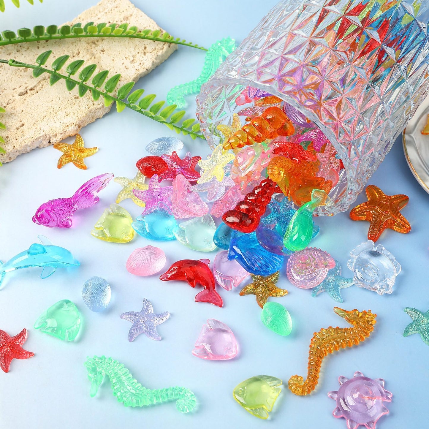 120 Pcs Acrylic Sea Shell Decorations, Ocean Themed Sensory Bin Fillers 3D Gems for Table Scatter Vase Filler and Pool Treasure Hunt Games