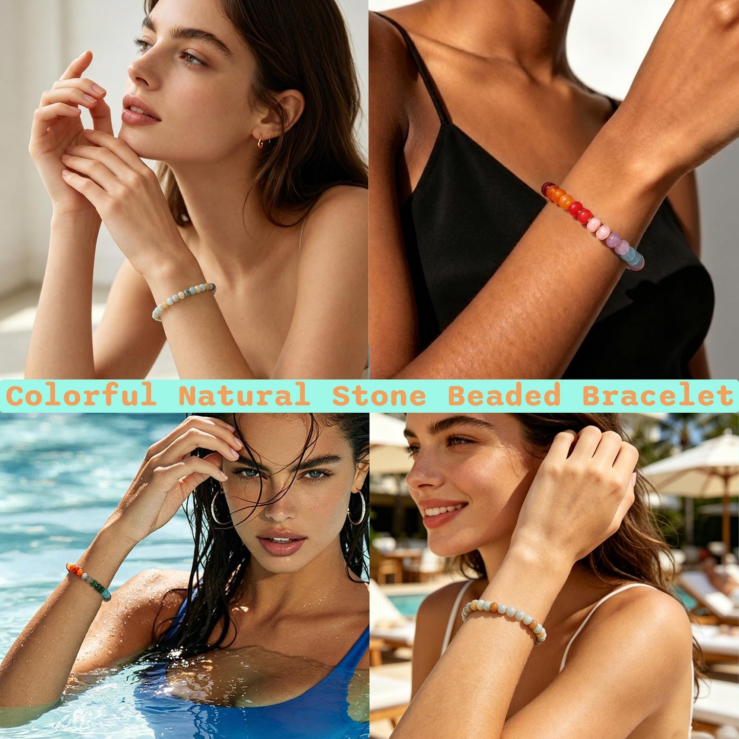 chorfla Colorful Natural Stone Beaded Bracelets for Women, Boho Handmade Gemstone Bracelet, Stackable Summer Beach Jewelry