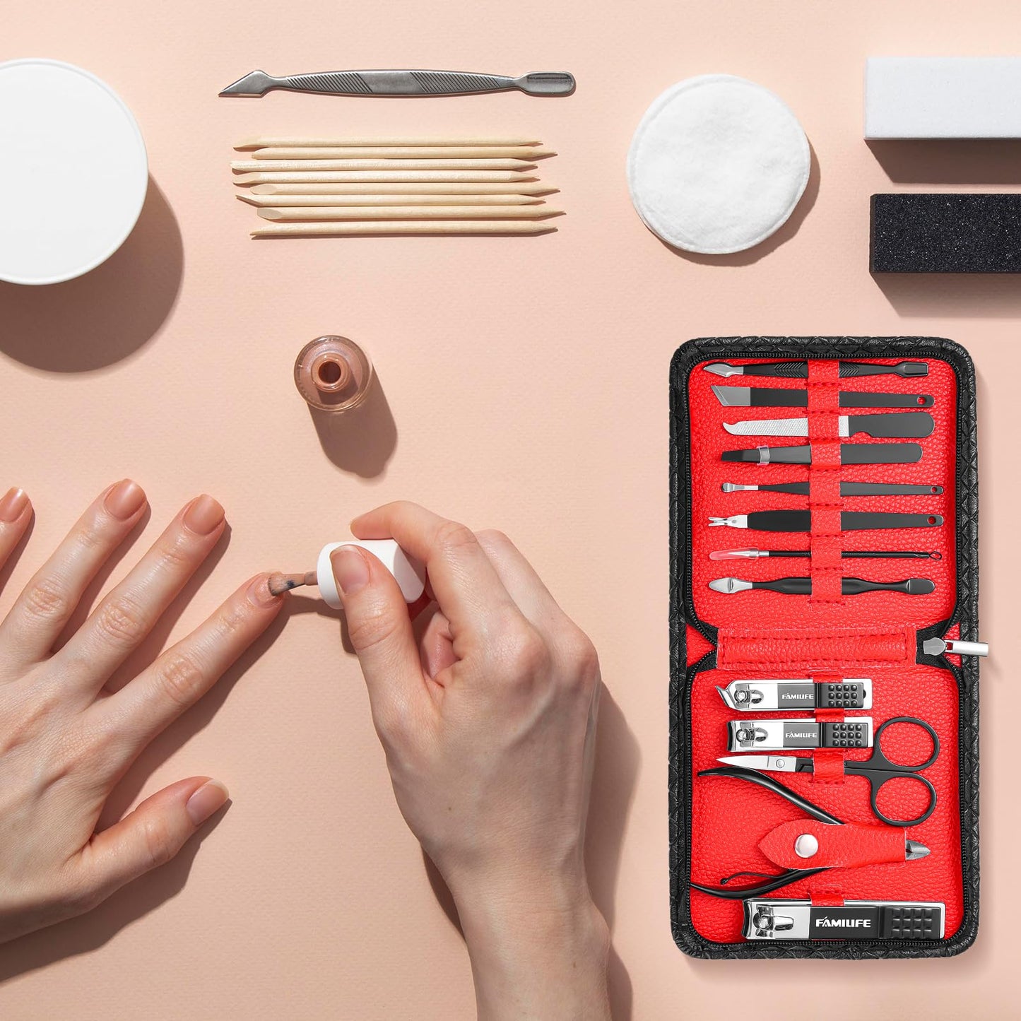 FAMILIFE Nail Kit, Professional Manicure Set Manicure Kit Nail Clipper Set, 13 in 1 Stainless Steel Pedicure Sets Clipper Tool, Men Grooming Tool with Portable Black Leather Travel Case for Him
