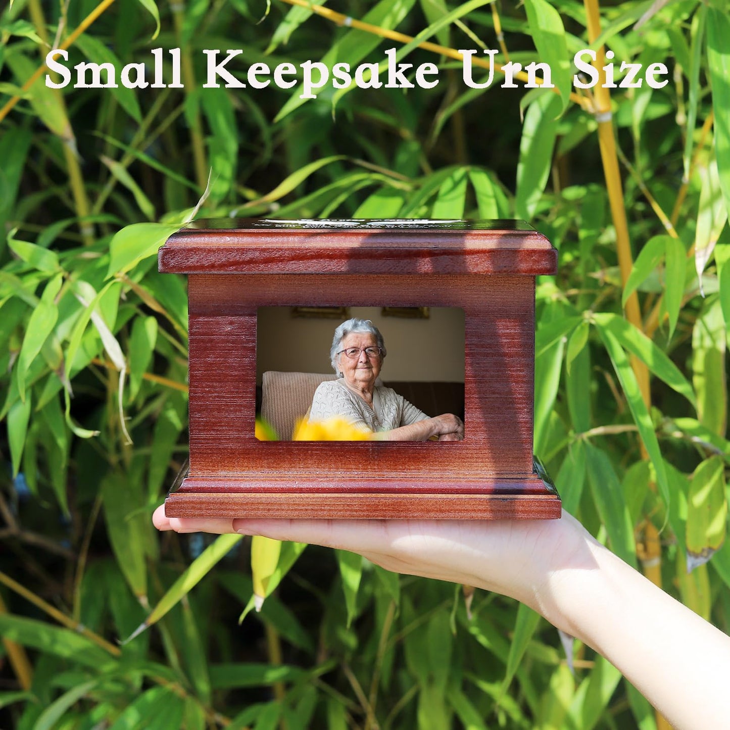 5.5 Inch Small Wooden Memorial Urn with Photo Frame, Keepsake Urn Box for Human/Pet Ashes - Wing