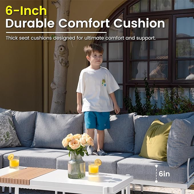Sundale Outdoor 2 Pieces Patio Furniture Set, Metal Outdoor Sectional Sofa with Armrests and 6 Inch Olefin Cushion, All-Weather Modern Outdoor Conversation Sets