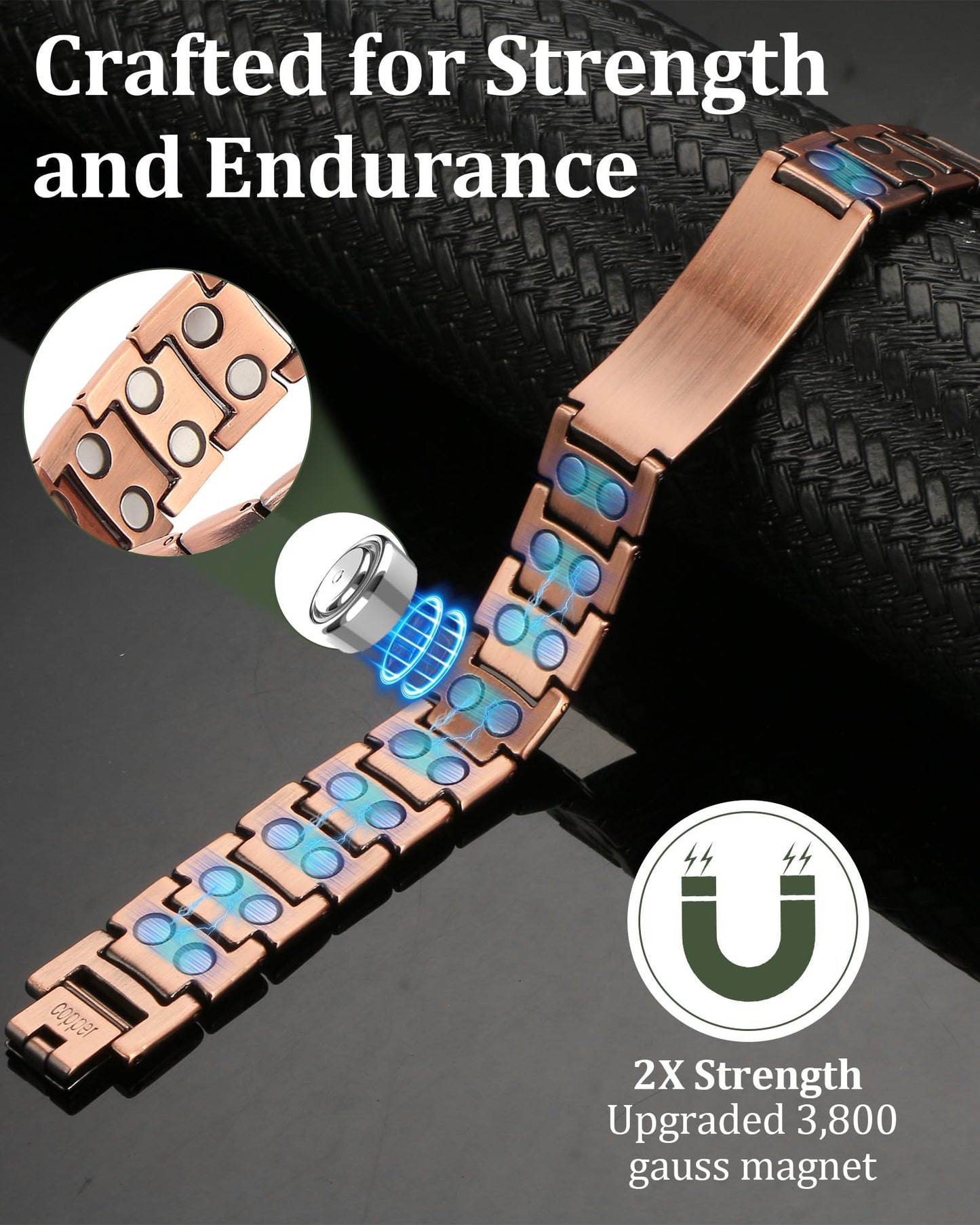 Fashtour Copper Cross Bracelet for Men - Ultra Strength Magnetic Mens Cross Jewelry Set - Adjustable Magnetic Bracelet with Sizing Tool Jewelry Box(Copper)