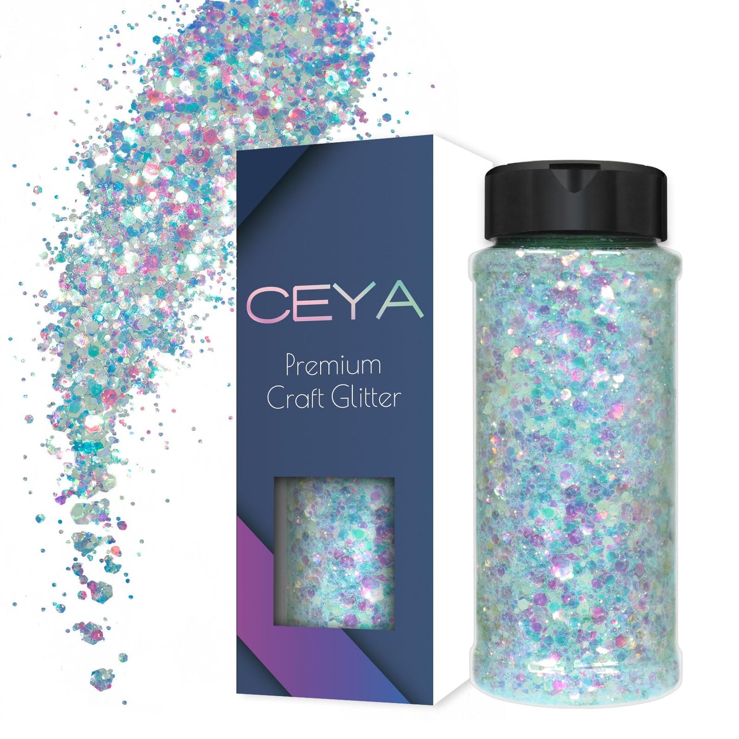 Ceya Chunky Glitter, 3.3oz/ 95g Sky Blue Craft Glitter Mix Fine Powder Flakes Iridescent Nail Sequins for Epoxy Resin, Tumblers, Halloween Party, Festival Decor