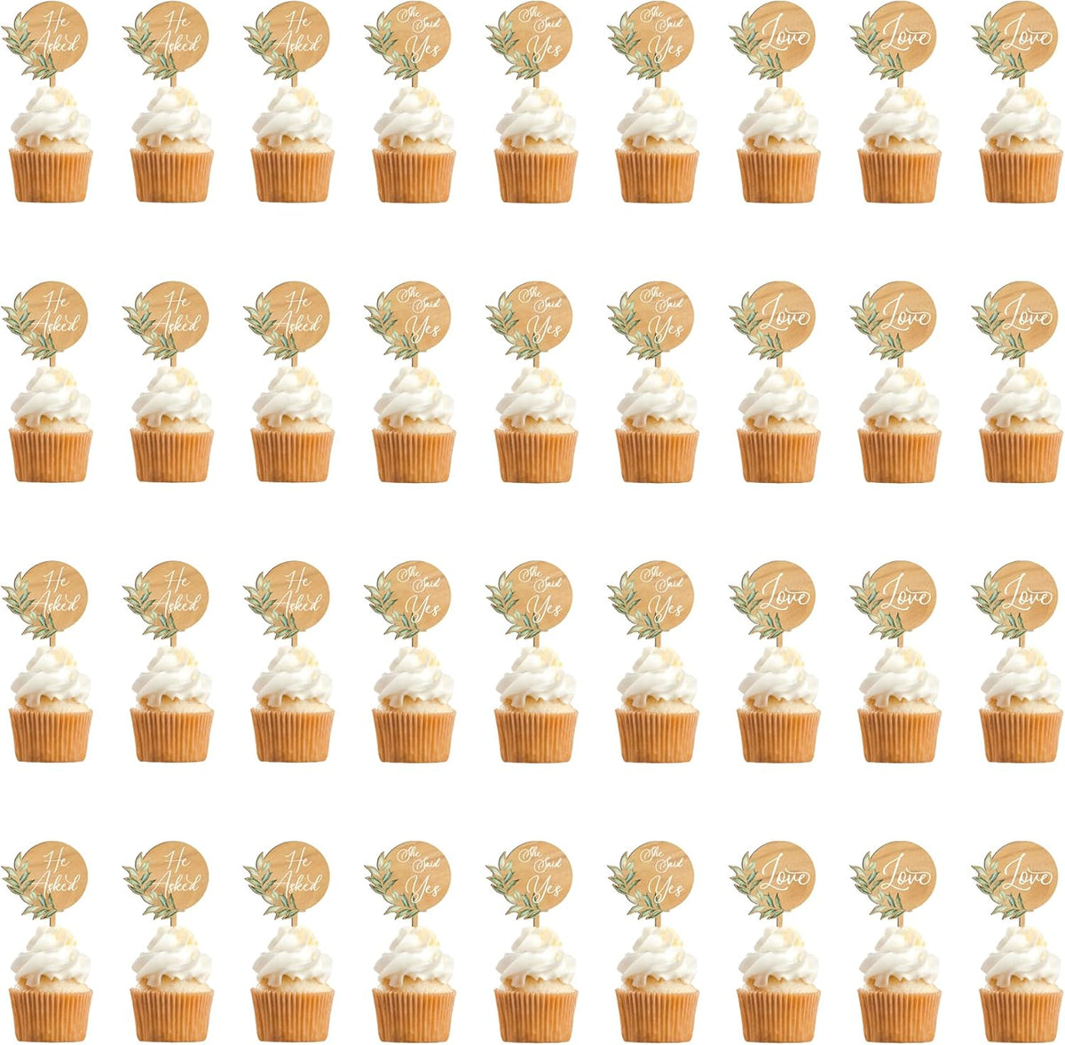 36 PCS Engagement Party Cupcake Toppers She Said Yes Cake Cupcake Decorations in Wood