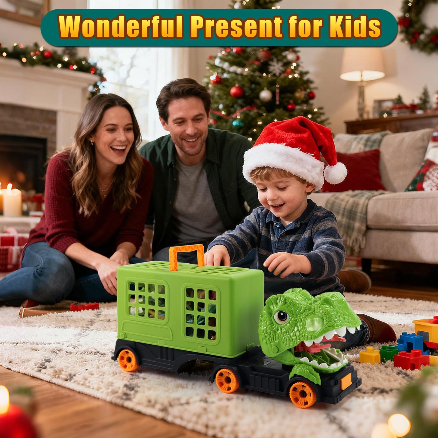 Oiuros 50PCS Dinosaur Truck Toy, Tyrannosaurus Capture Vehicle with 50 Dinosaur Figures, Educational Jurassic Playset for Boys & Girls - Perfect Birthday