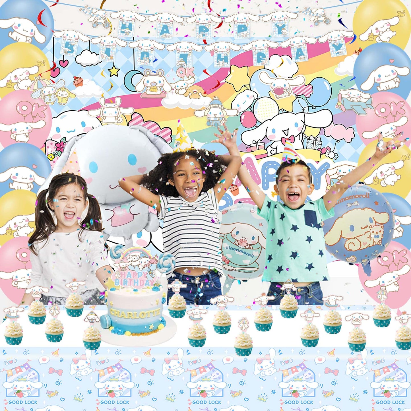 Birthday Party Decorations, Party Supplies Include Banner, Backdrop, latex Balloons, Hanging Swirls, Foil Balloon, Cake Cupcake Toppers, Tablecloth