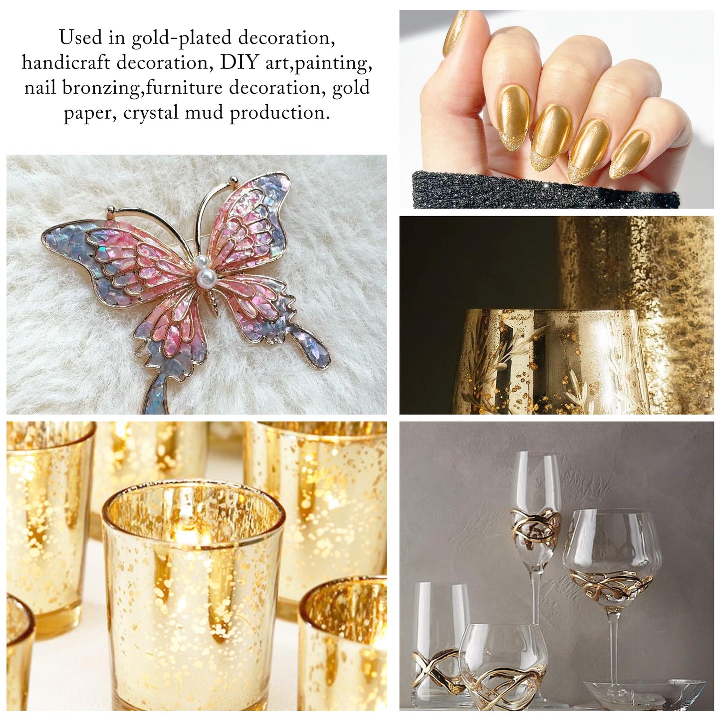 120 Pcs Champagne Gold Imitation Gold Leaf Sheets, 3.54x3.54 Inches Foil Sheets for Crafts, Sculptures, Furniture, Art Decorations, Gilding, Nails & Paintings