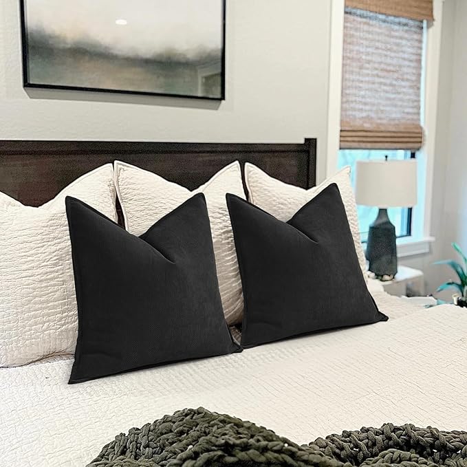 ZWJD Black12x20 Pillow Covers Set of 2 Chenille Throw Pillow Covers with Elegant Design Soft and Luxurious Decorative Throw Pillows for Couch, Bed, and Home Decor