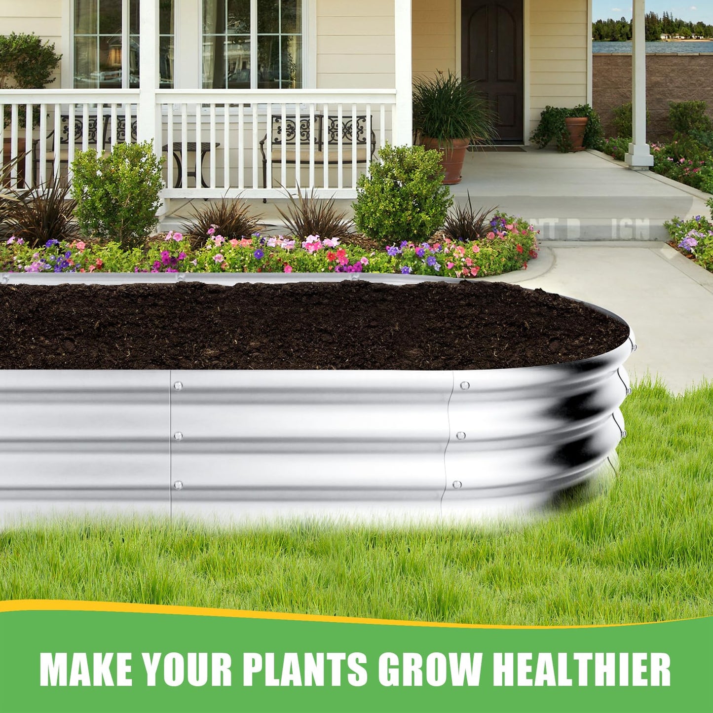 HOOPLE 2 Pack Raised Garden Bed 6x3x1FT, Galvanized Metal Raised Garden Bed Outdoor, Oval Design with Open Base for Better Drainage, Easy Gardening for Vegetables, Flowers & Herbs