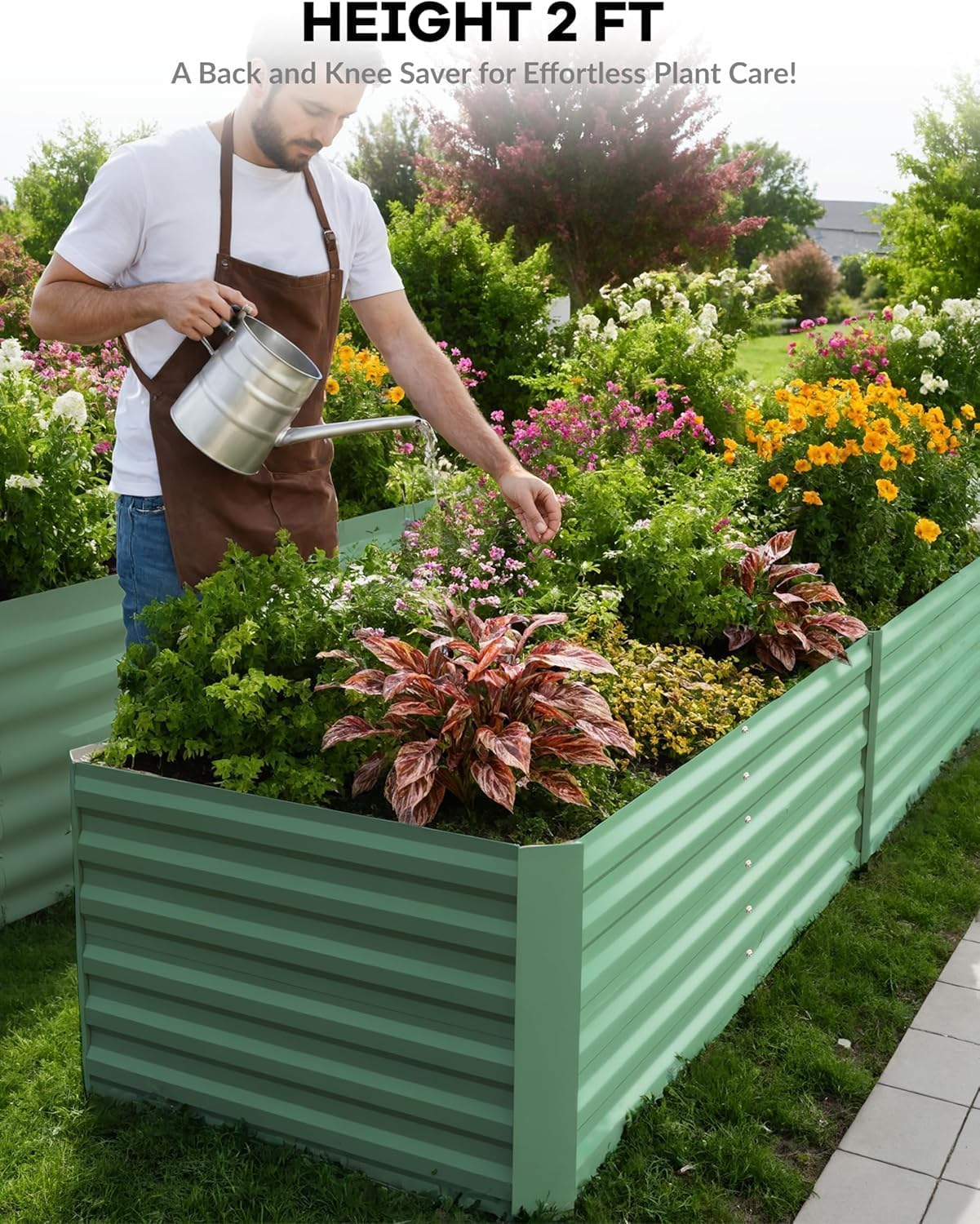 CABIHOME 2 Pcs 6x3x2 Ft Galvanized Raised Garden Bed, Deep Root Planter Box for Vegetables, Flowers, Herbs- Large Metal Raised Garden Bed Kit for Outdoor Use, Green