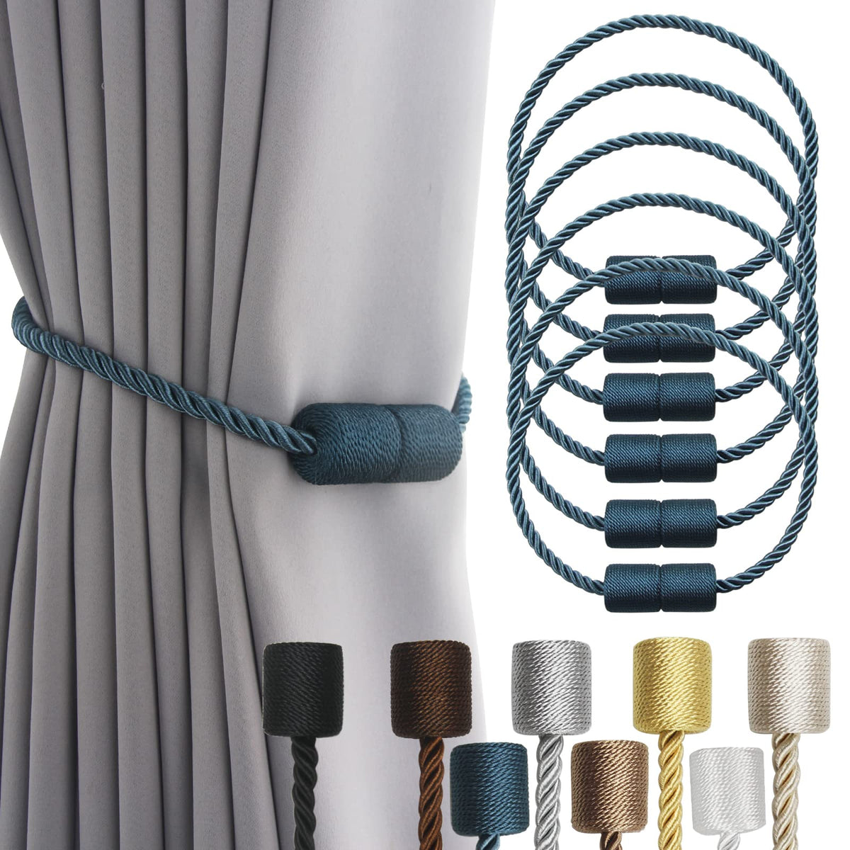 Magnetic Curtain Tiebacks Holdbacks Decorative Tie Backs for Windows Porlau (6 Count)