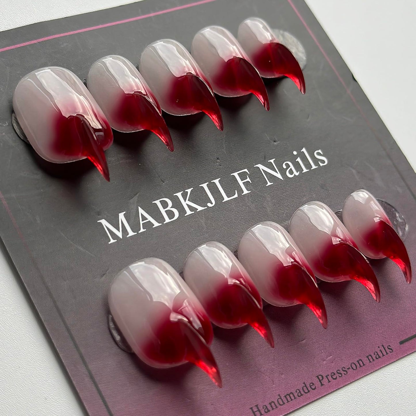 Halloween Press on Nails Luxury Short Stiletto Handmade Cat Claw Unique Reusable ABS Material Red Fake Nails Eagle Claw False Nails Gradient Glossy Glue on Nail Curved Thick Acrylic Nail(M)