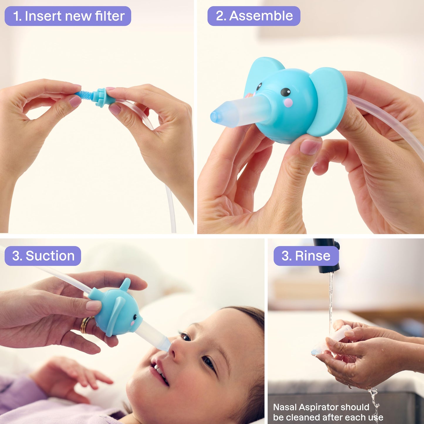 Playhouse MD Booger Buddy Nasal Aspirator, Elephant - with LED Light for Babies & Toddlers – BPA-Free Snot Remover for Infant Stuffy Nose, Congestion Relief – Easy to Clean Design - FSA/HSA Eligible