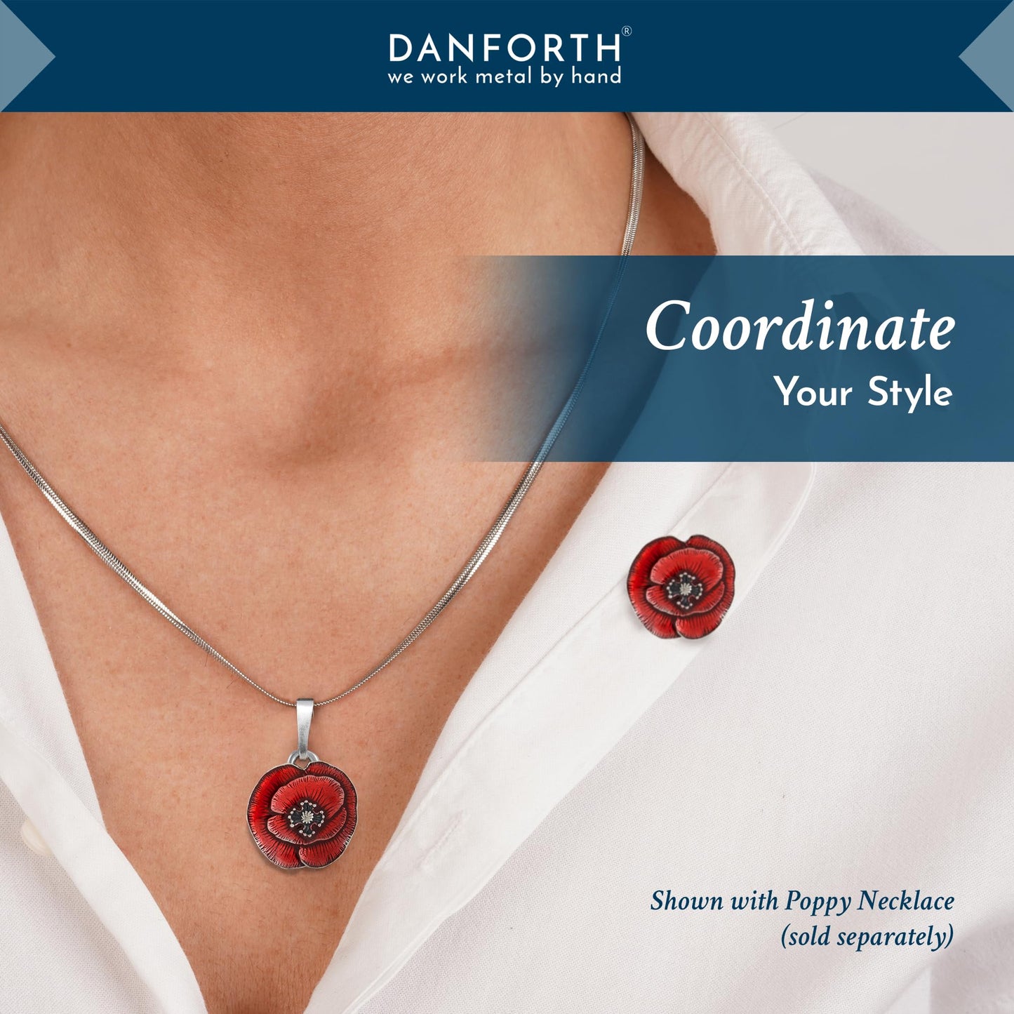 Danforth Remembrance Poppy Lapel Pin (Red) – Handcrafted Pewter Lapel Pins For Women, 7/8“, Made In USA