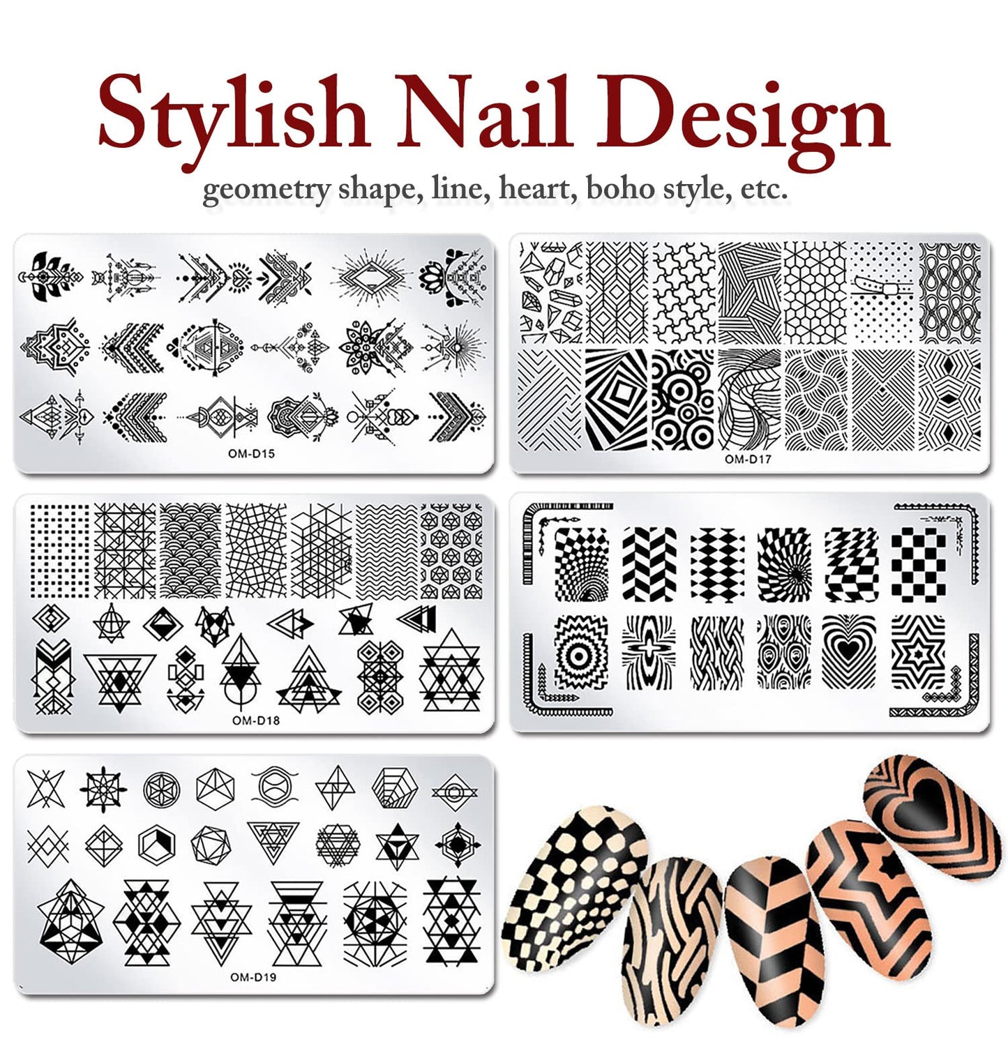 SILPECWEE 10pcs Nail Stamping Plates Nail Stamp Kit Geometry Designs Nail Art Stencil Nail Plate Template Nail Art Accessories for DIY & Salon