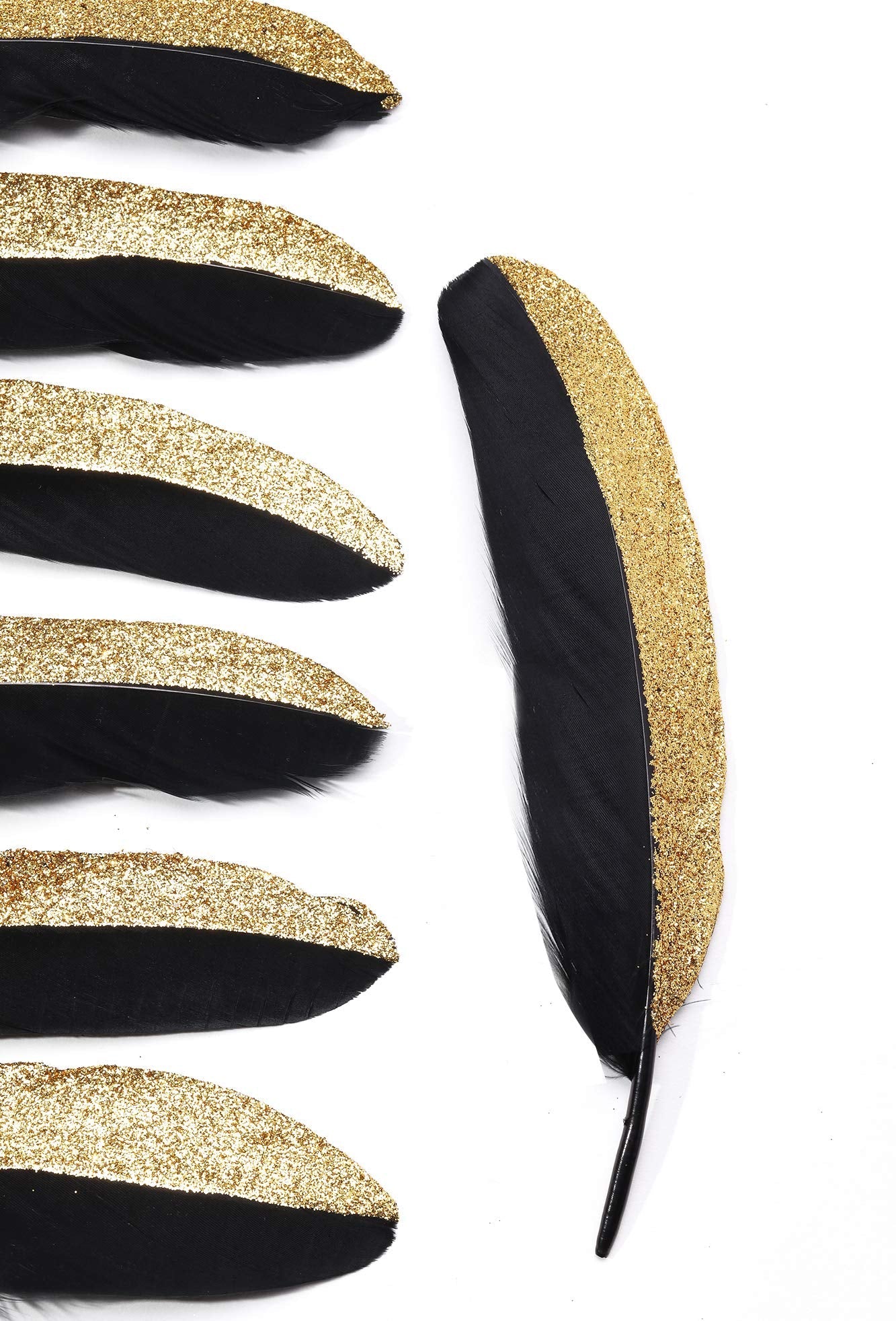 BABEYOND 42 Pcs 1920s Gatsby Gold Dipped Feather Natural Décor Glitter Feather for 20s Party Decoration Wedding Decoration (Black & Gold)