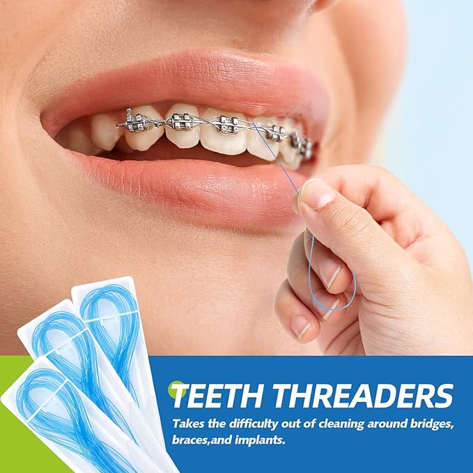 RioRand Floss Threaders, Essential Tool for Maintaining Oral Health with Braces, Bridges, and Implants 400Count (Pack of 4)