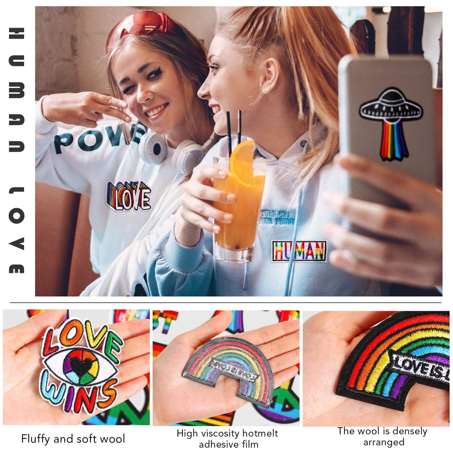 Yinder 80 Pcs Rainbow Pride Patch, LGBT Patch, Embroidered, Heart Flag, Smile, Rainbow Assorted Sewing Applique for Pride Party Favor Supplies, 20 Styles
