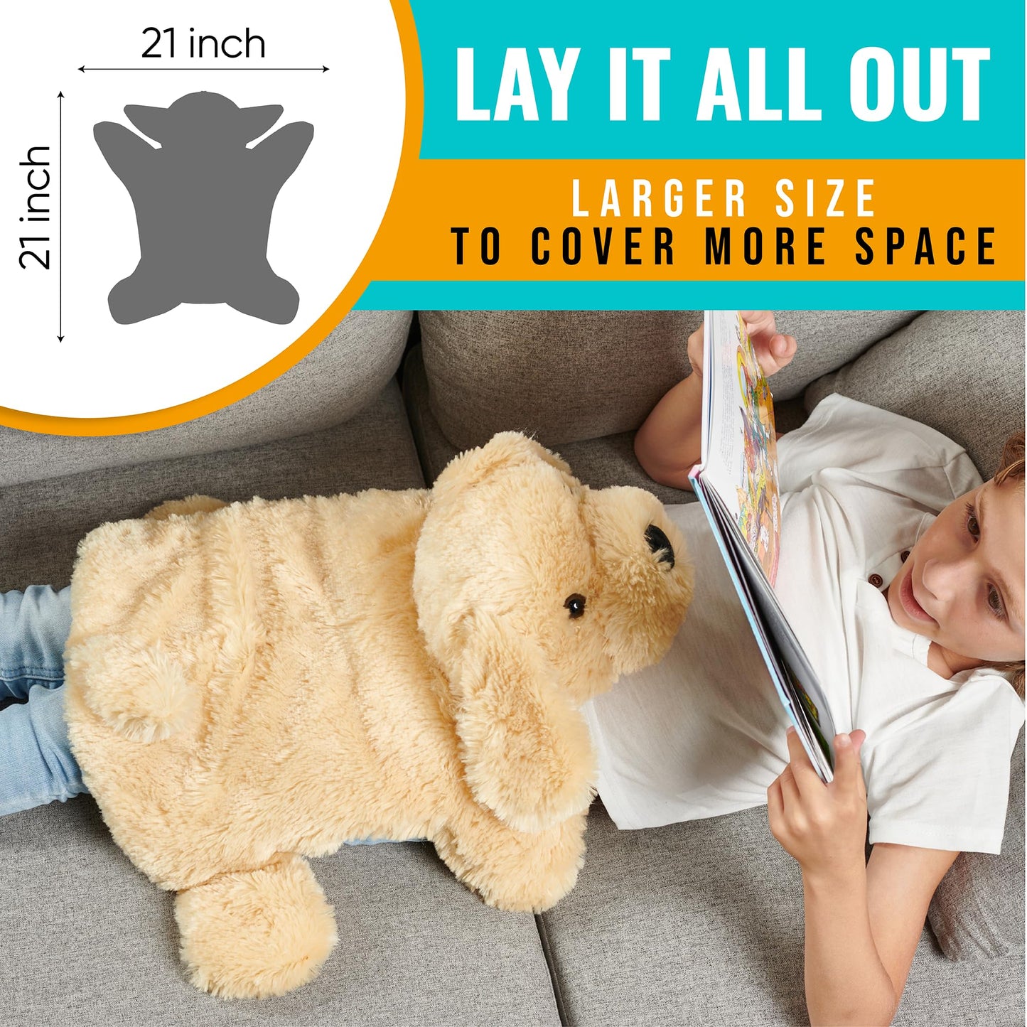 FRIENDLY CUDDLE Weighted Lap Blanket for Kids & Adults – Kids Weighted Blanket – ASD, Sensory Processing Weighted Stuffed Animals Dog Toy – Microwavable Weighted Lap Pad for Kids, 5 Lbs.
