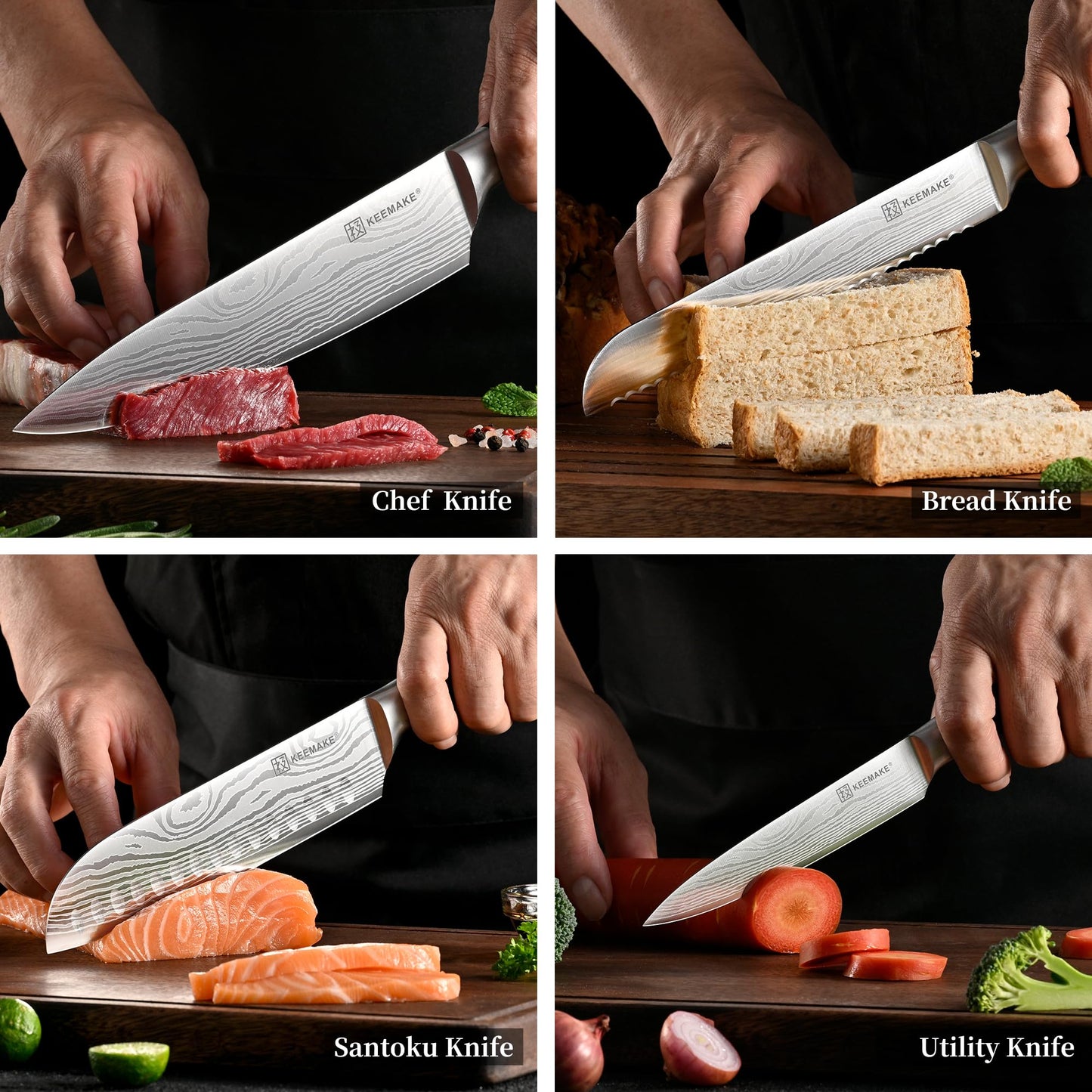 KEEMAKE Knife Set 5 Pieces, Professional Kitchen Knife Set, High Carbon Stainless Steel Chef Knife Set, Ultra Sharp Blade Knives Set for Kitchen with Ergonomic Pakkawood Handle & Gift Box