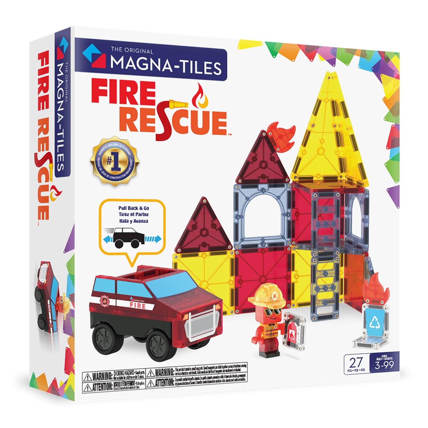 Magna-Tiles Fire Rescue 27-Piece Magnetic Construction Set, The Original Magnetic Building Brand