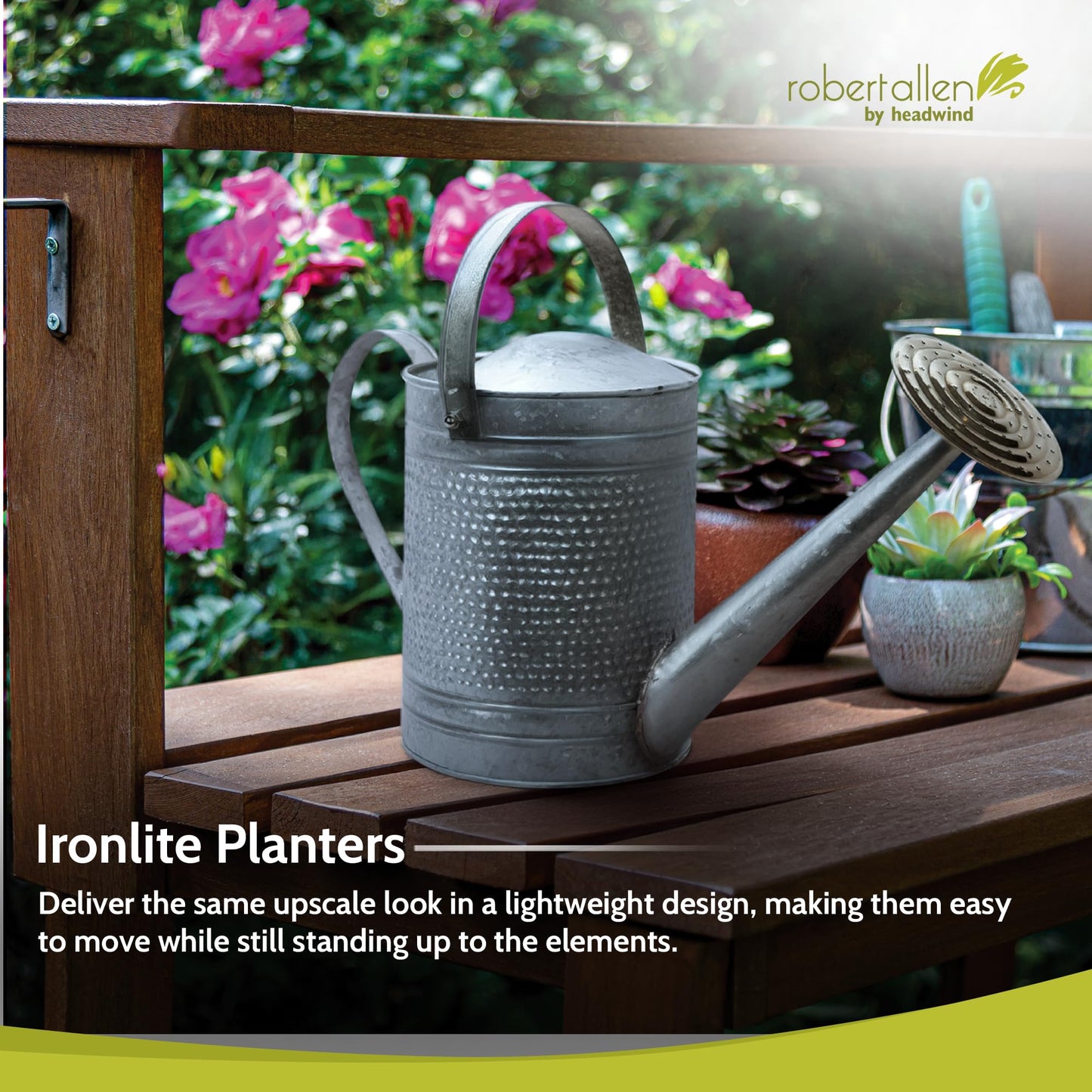 Headwind Jameson Galvanized Metal Watering Can –1 Gallon Decorative Watering Can for Flowers Indoor & Outdoor Use – by Robert Allen
