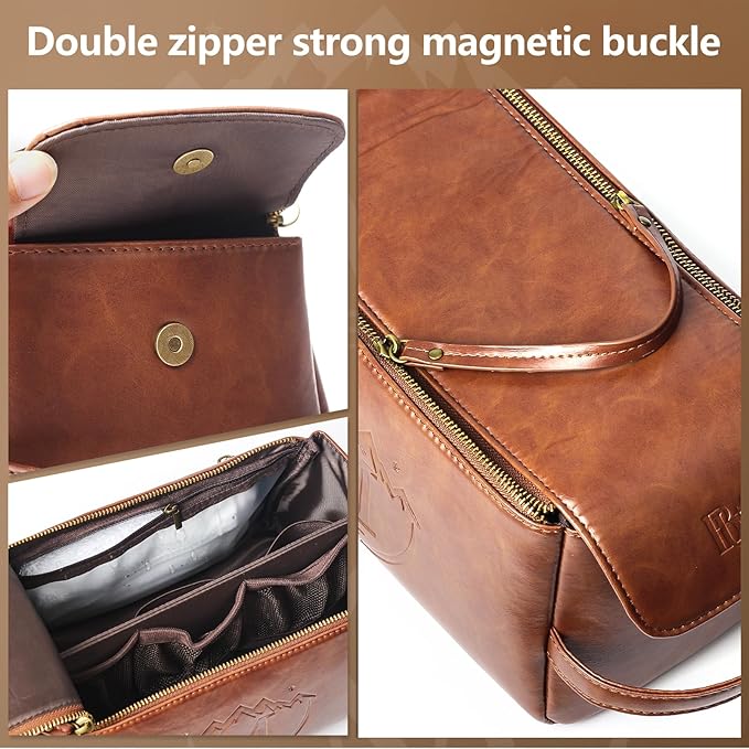 Personalized Toiletry Bag for Men,Initial Mens Toiletry Bags for Traveling,Men Travel Toiletries Bag,PU Leather Shaving Bag for Toiletries Accessories kit,Brown Q