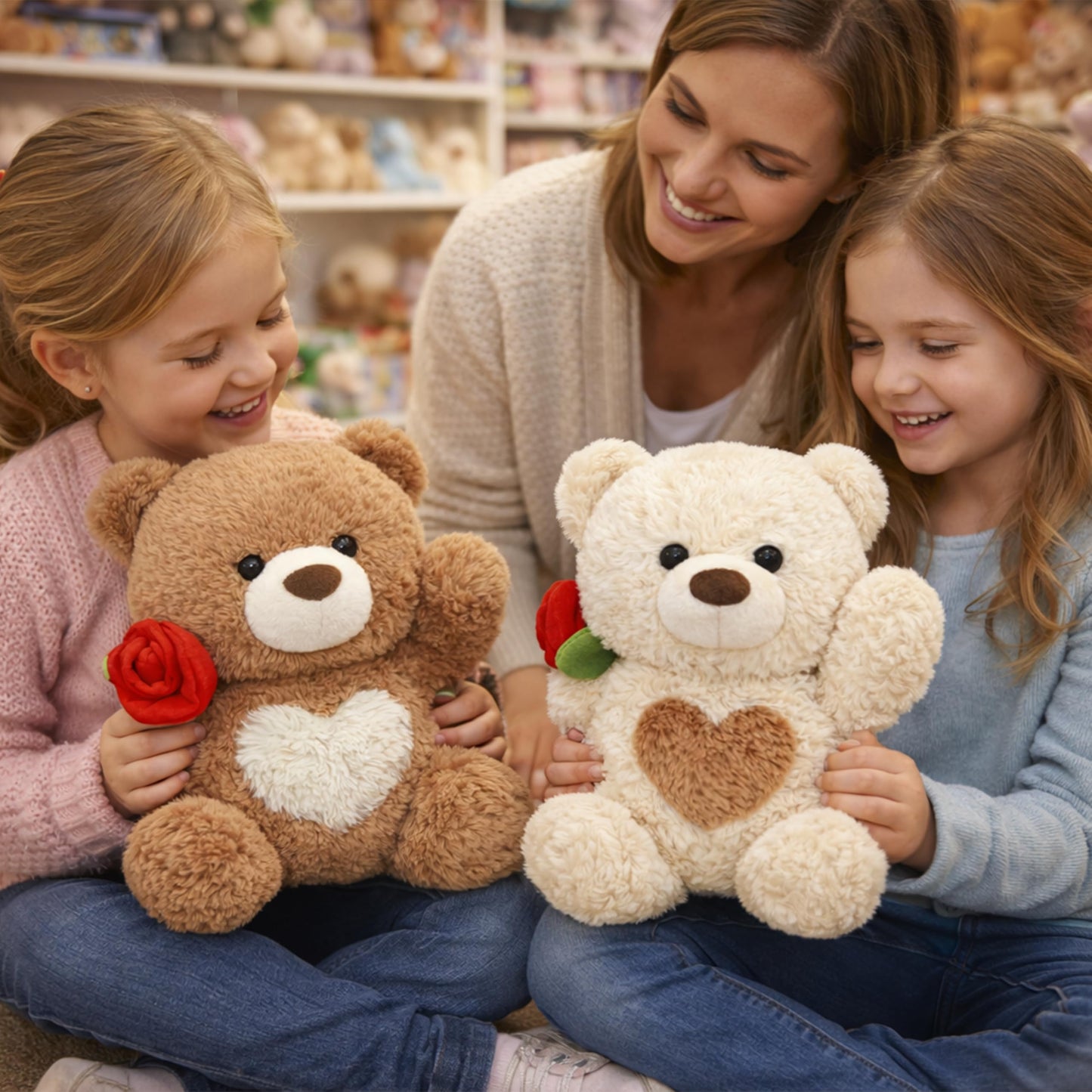 Teddy Bear Plush Toy, Rose and Heart Bear, Romantic Plush Toy, Perfect for Boys and Girls' Birthday (Brown)