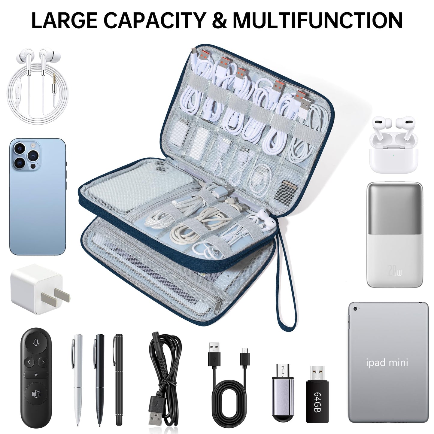 CILLA Electronics Organizer Travel, Travel Cord Organizer Case, Compact Electronics Accessories Bag for Cable, Cord, Charger, Phone