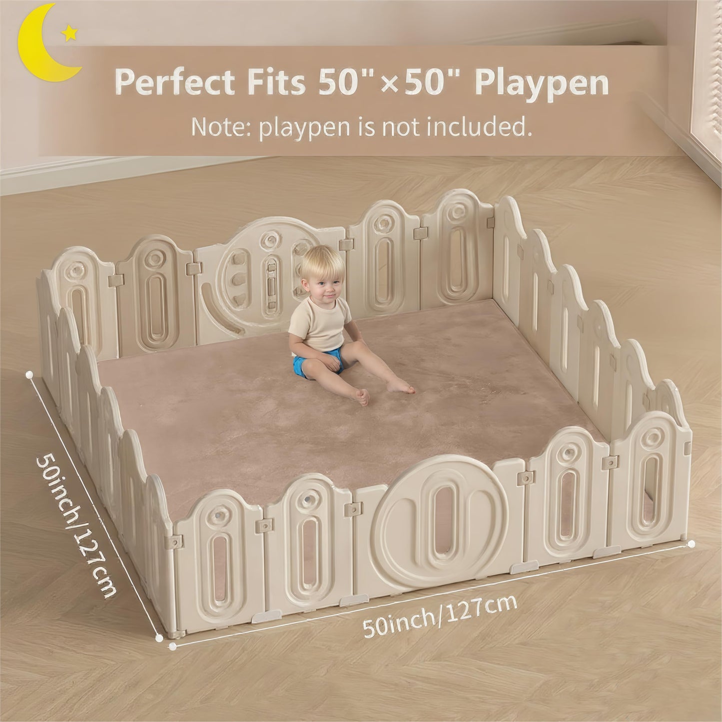 Lansber Thick Padded Baby Floor Play Mat 1.2" Cushioned Velvet Surface Non Slip Bottom High Density Foam Safe and Soft Floor Mat for Infants Toddlers and Playpen Use (Lightbrown, 50X 50)