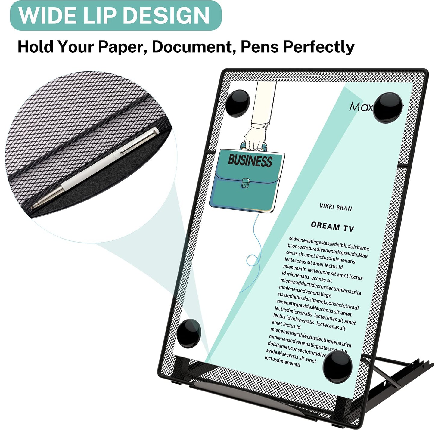 MaxGear Desktop Document Holder for Typing, Foldable Paper Holder Stand for Desk with 4 Magnetic Buckles, Metal Mesh Letter Copy Holder with Non-Slip Base, 6 Adjustable Viewing Angles, Black