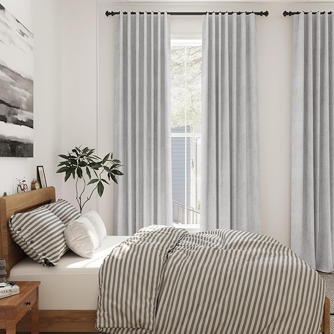 Grey Linen Blend Drapes 84 Inch Length 2 Panels Set Back Tab Rod Pocket Light Filtering Privacy Semi Sheer Textured Curtains Neutral Farmhouse Decor Curtains for Living Room Bedroom 40x84