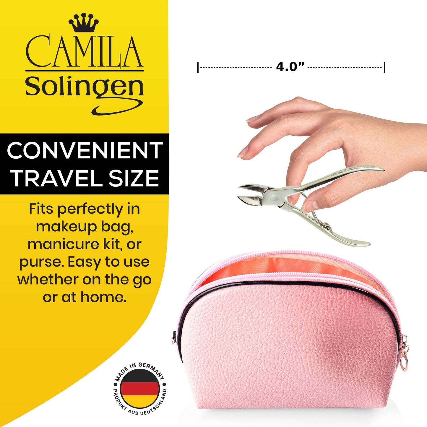Camila Solingen CS12 Professional 4" Fingernail Toenail Nipper/Clipper/Cutter for Manicure/Pedicure. Heavy Duty Precision Super Sharp Curved Carbon Steel 15mm Blade from Solingen Germany (Silver)