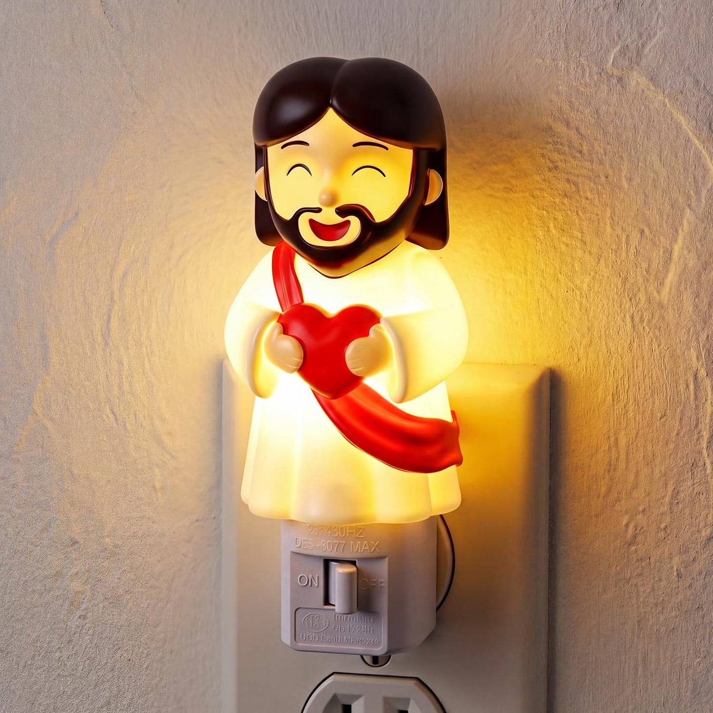 Lewtemi Easter Jesus Night Light Plug into Wall, Cute Christian Nightlight with 360° Rotatable Warm Lamp, Smiling Decor for Bedroom, Hallway & Uplifting Religious Gift(Red,Jesus)