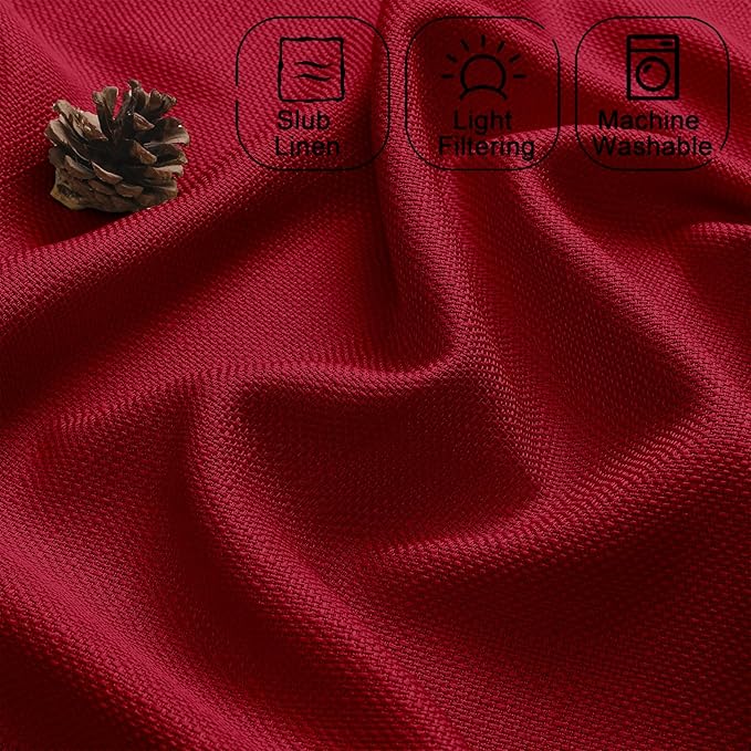 Chyhomenyc Christmas Red Curtains 90 Inch Length 2 Panels Set, Faux Linen Textured Light Filtering Soft Airy Privacy Farmhouse Curtain Drapes for Living Room Bedroom, 40W x 90L Inches