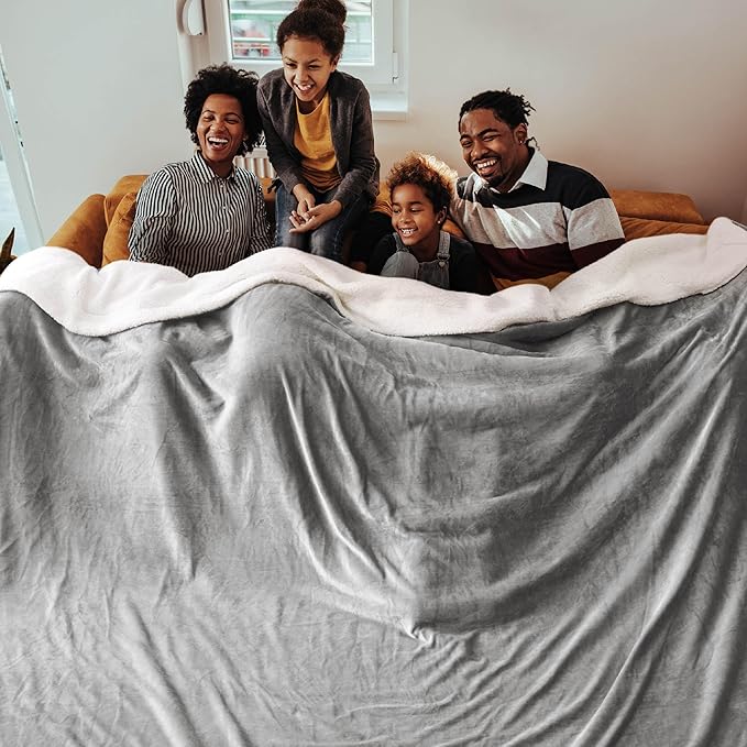 Bedsure Sherpa Fleece Oversized Cal King Blankets for Bed - Thick and Warm, Soft Fuzzy Plush Large Blanket for Winter, Light Grey, 112x98 Inches