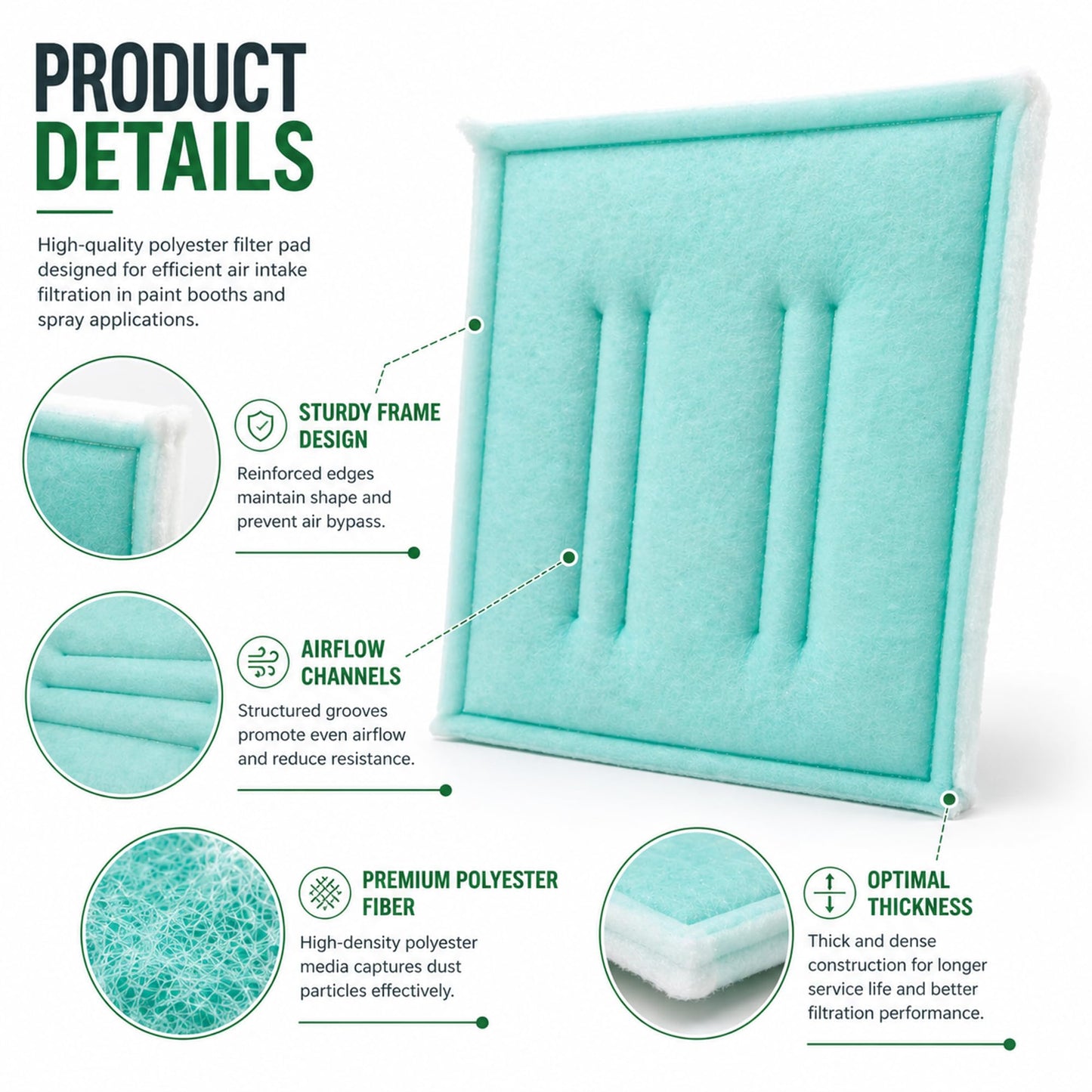 wioboy Paint Spray Booth Intake Filter Pad, 20" x 20" (20/case) Tacky Panel with Internal Wire Frame