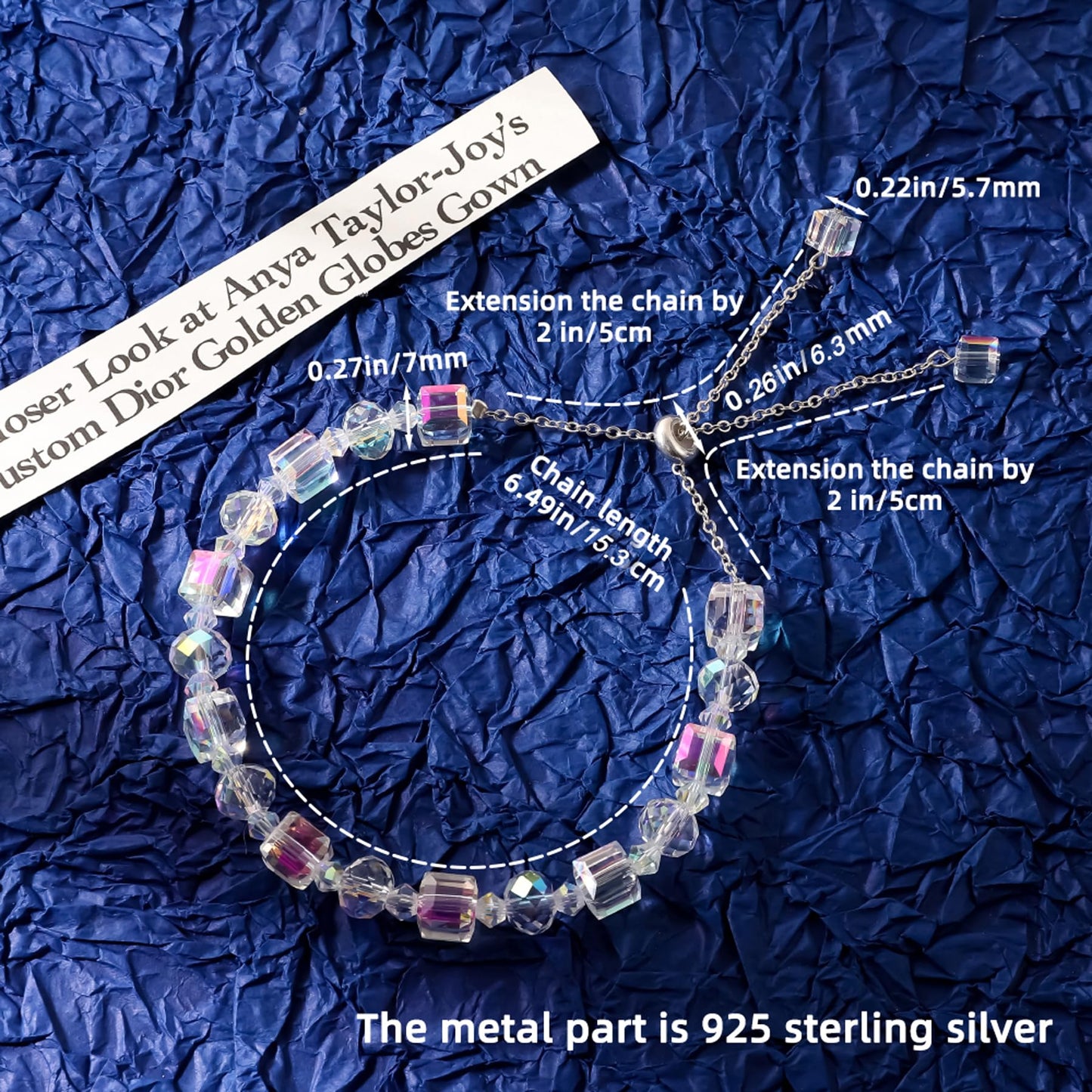HANGINTHERE Crystal Bracelets for Women, Adjustable 925 Sterling Silver Beaded Bracelet, Sparkling Gift for Birthday Christmas