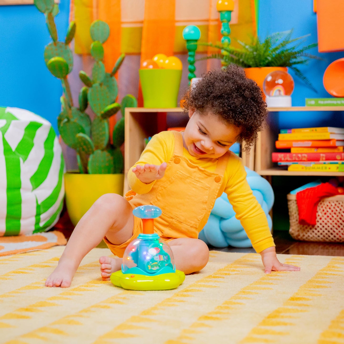 Bright Starts Press & Glow Spinner Cause and Effect Musical Baby Toy, Age 6 Months+
